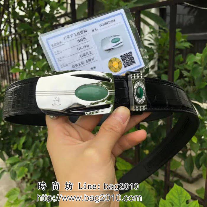 愛馬仕HERMES 印度東陵玉系列 純手工無拼接美洲鱷魚肚皮 高端男士皮帶 HHG1568